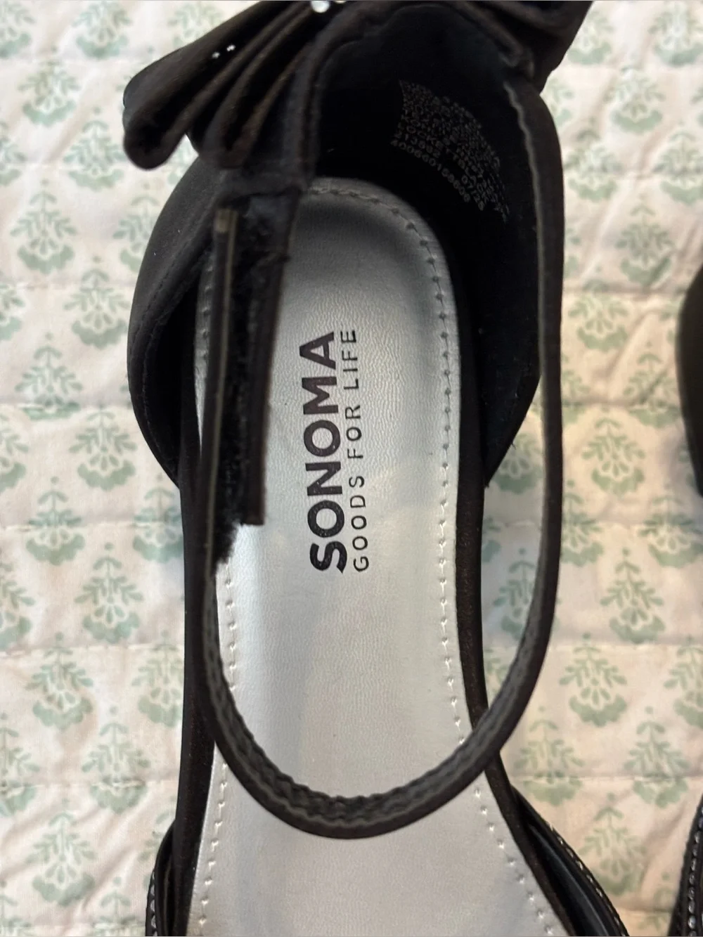 Sonoma Black Ankle-Strap Block Heels with Bow Accent